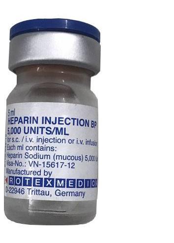 Heparin Injection BP 5000 Units/ml Rotexmedica (Lọ/5ml)