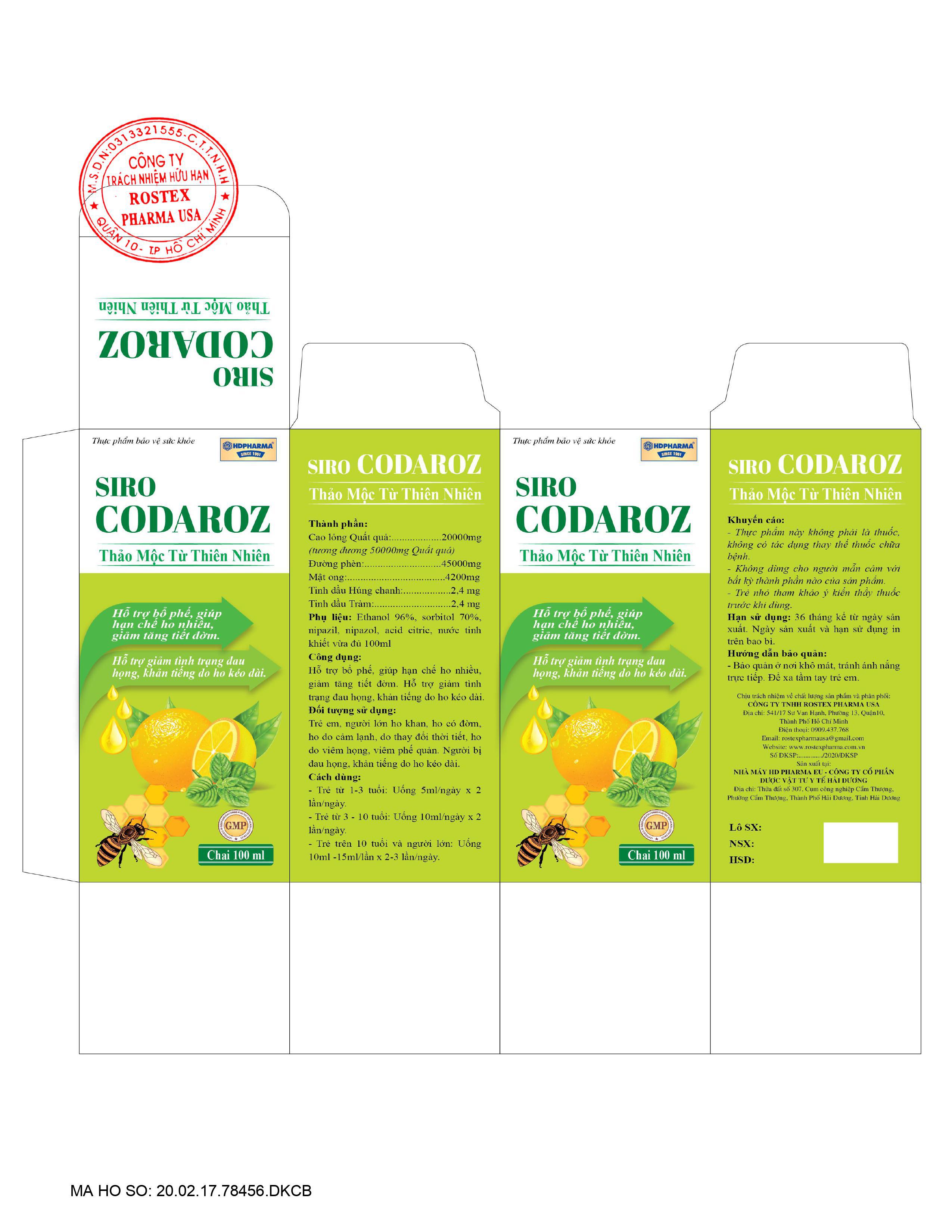 Siro Codaroz Natural Ingredients HD Pharma (C/100ml)