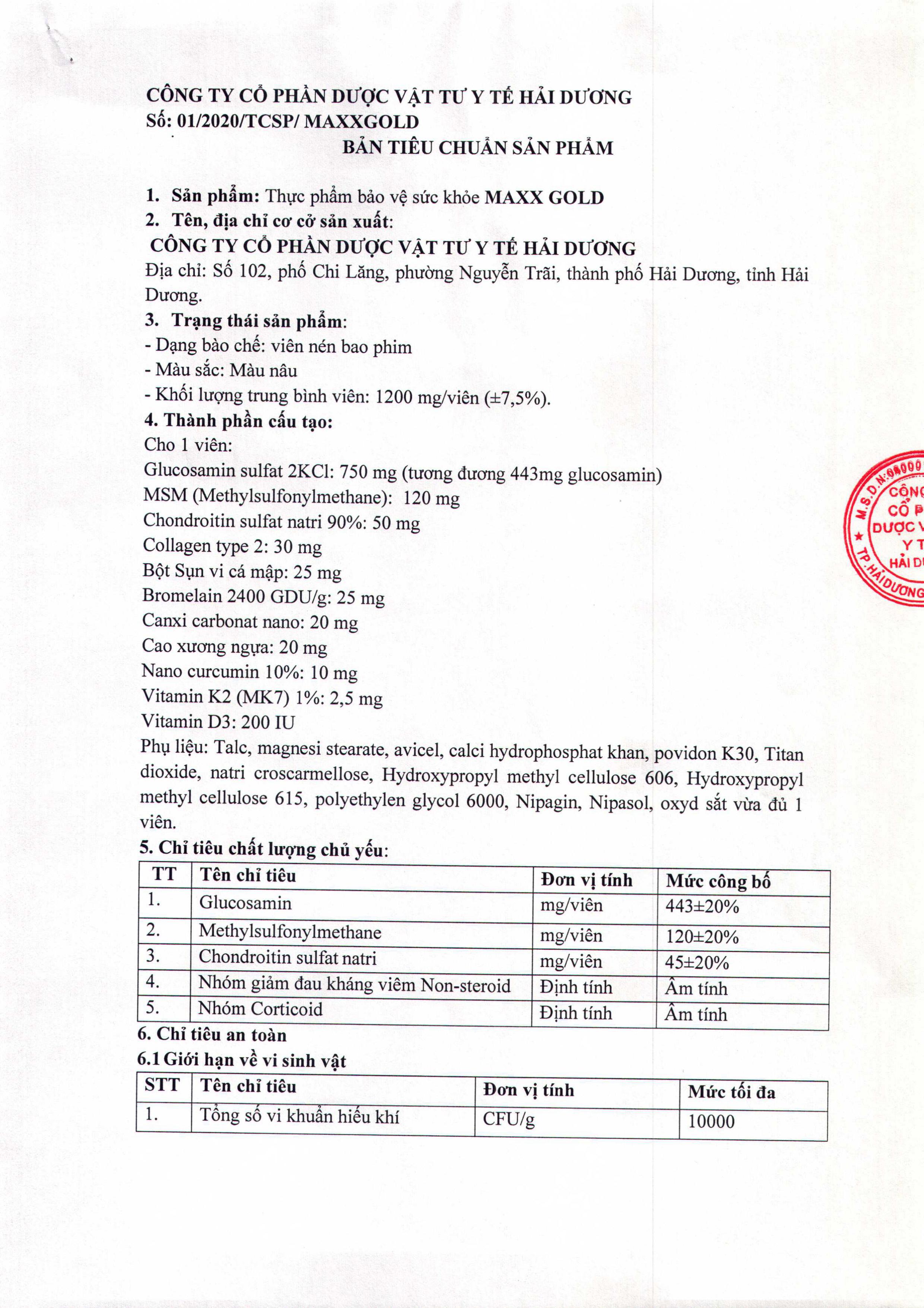 Maxx Gold (Chondroitin, Glucosamin) HD Pharma (H/60v) (Vàng)