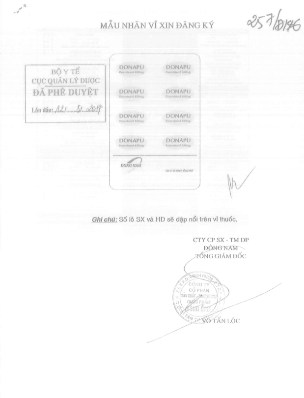 Donapu (Paracetamol) 650mg Đông Nam (C/200v)