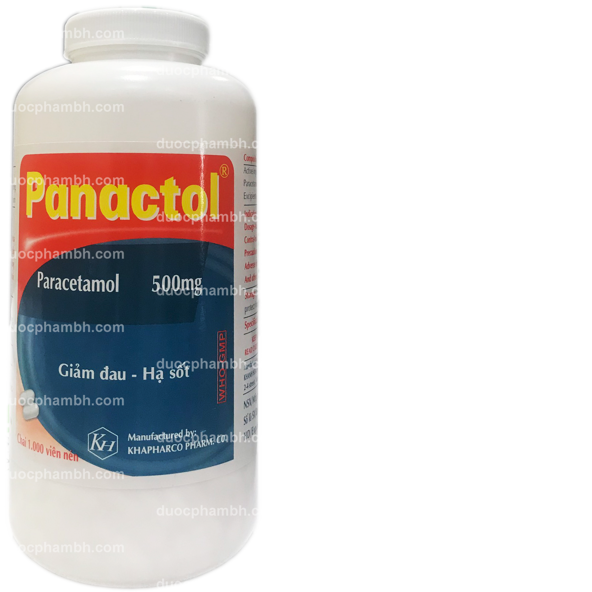 Panactol (Paracetamol) 500mg Khapharco (C/1000v)