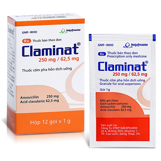 Claminat 250/62.5mg (Amoxicillin, Acid Clavulanic) Imexpharm (H/12g)