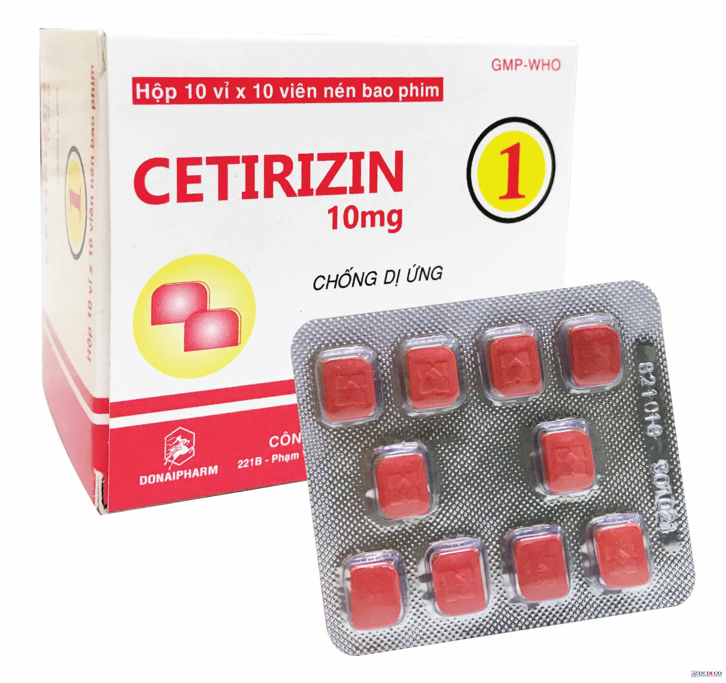 Cetirizin 10mg Donaipharm (Lốc/5h/100v) (Đỏ)