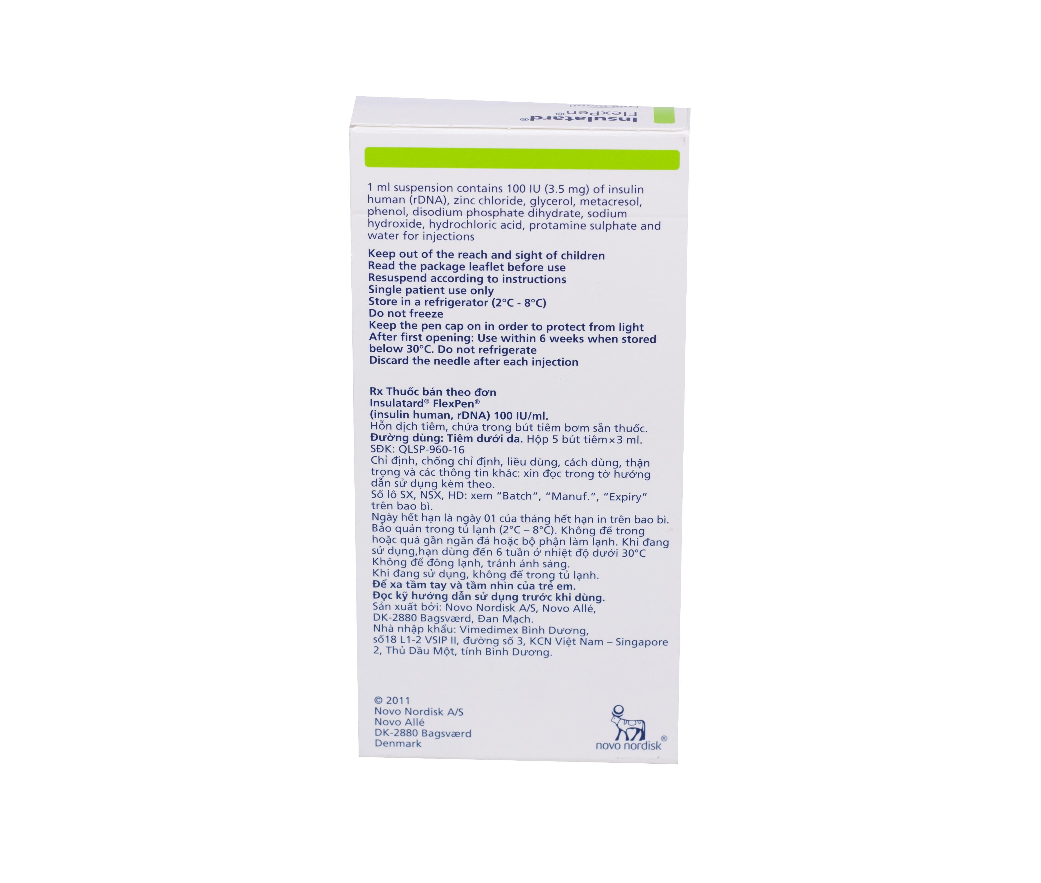 Insulatard Flexpen 100IU/ml (Insulin) Novo Nordisk Denmark (H/5 but/3ml)