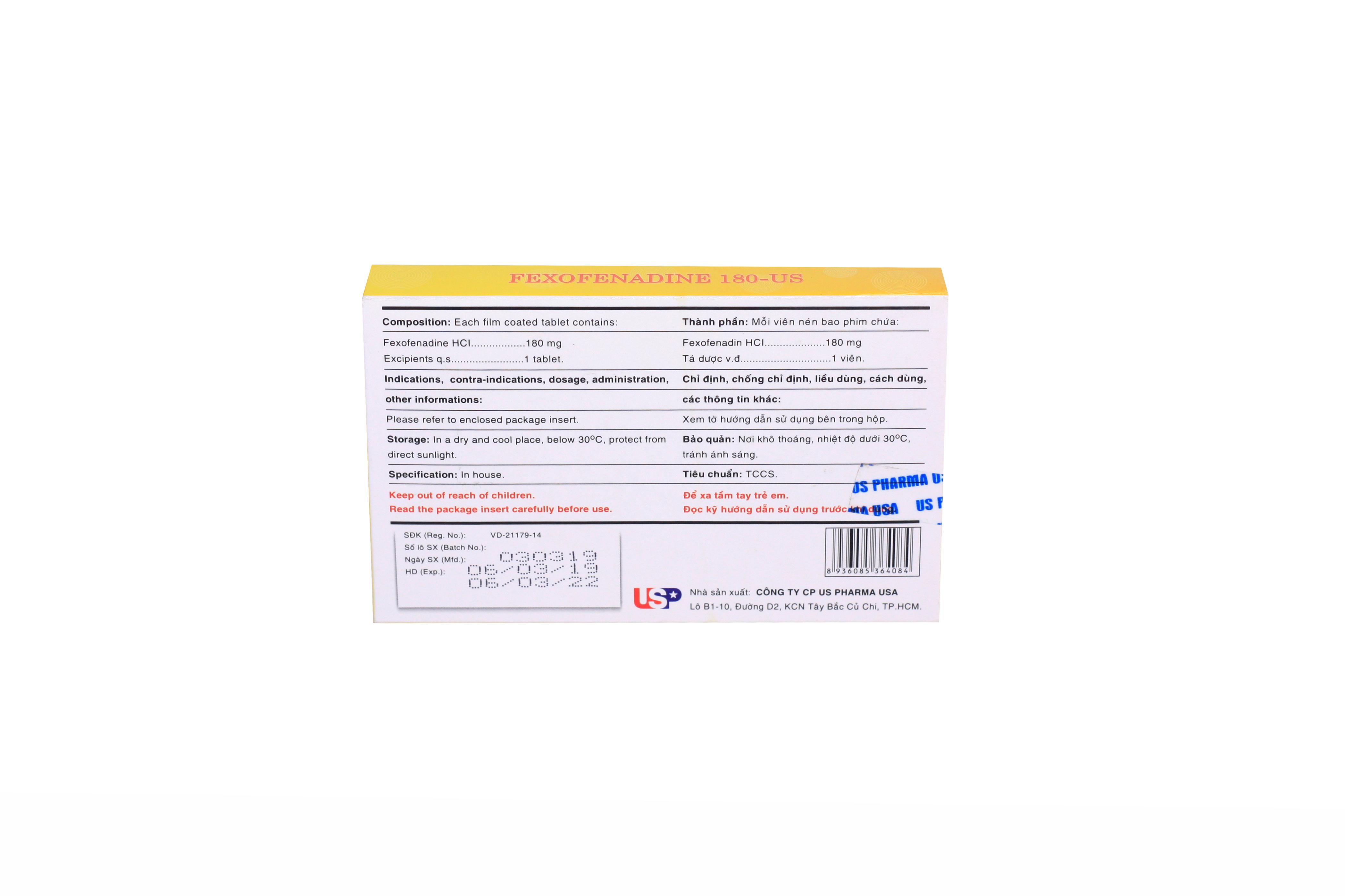 Fexofenadin 180mg US Pharma (H/10v)