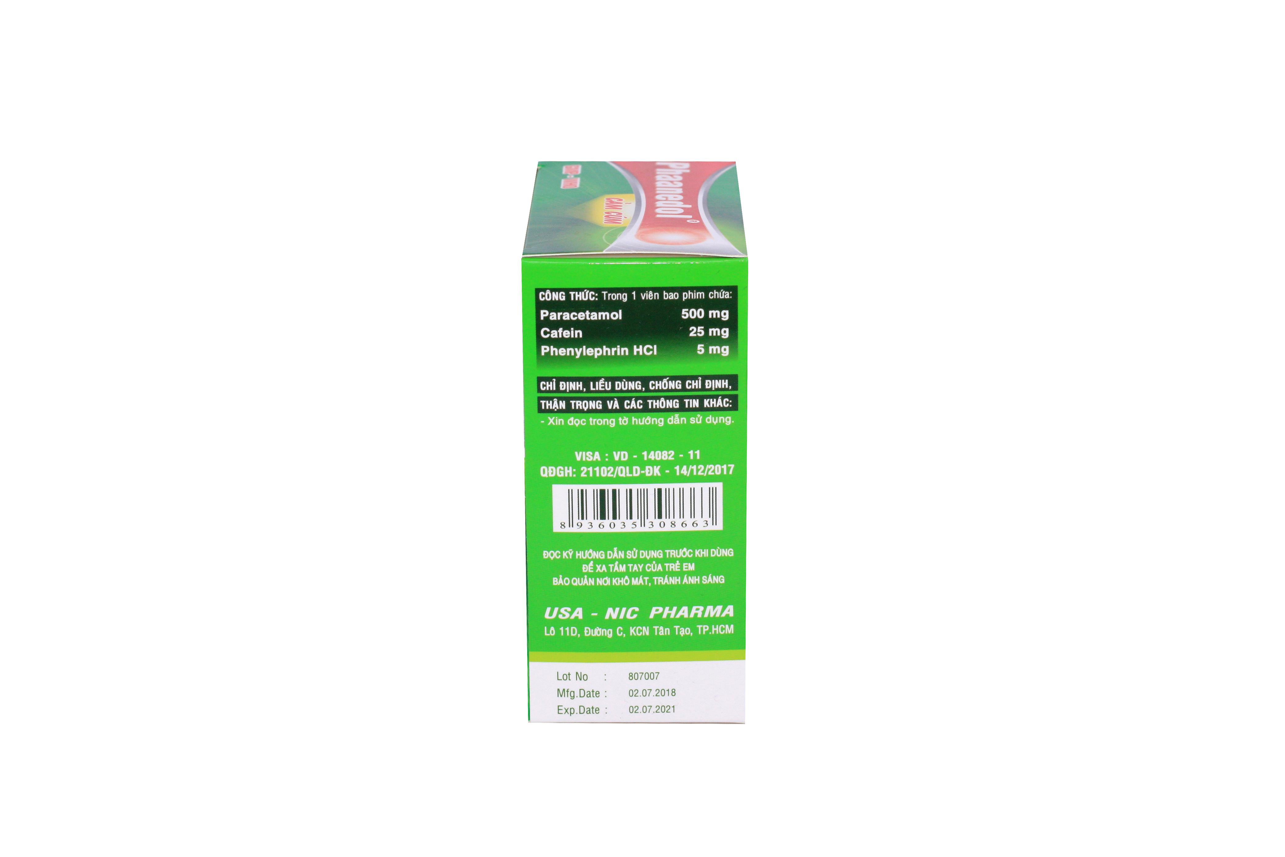 Phaanedol Cold And Flu (Paracetamol, Cafein) Usa-Nic (H/180v)