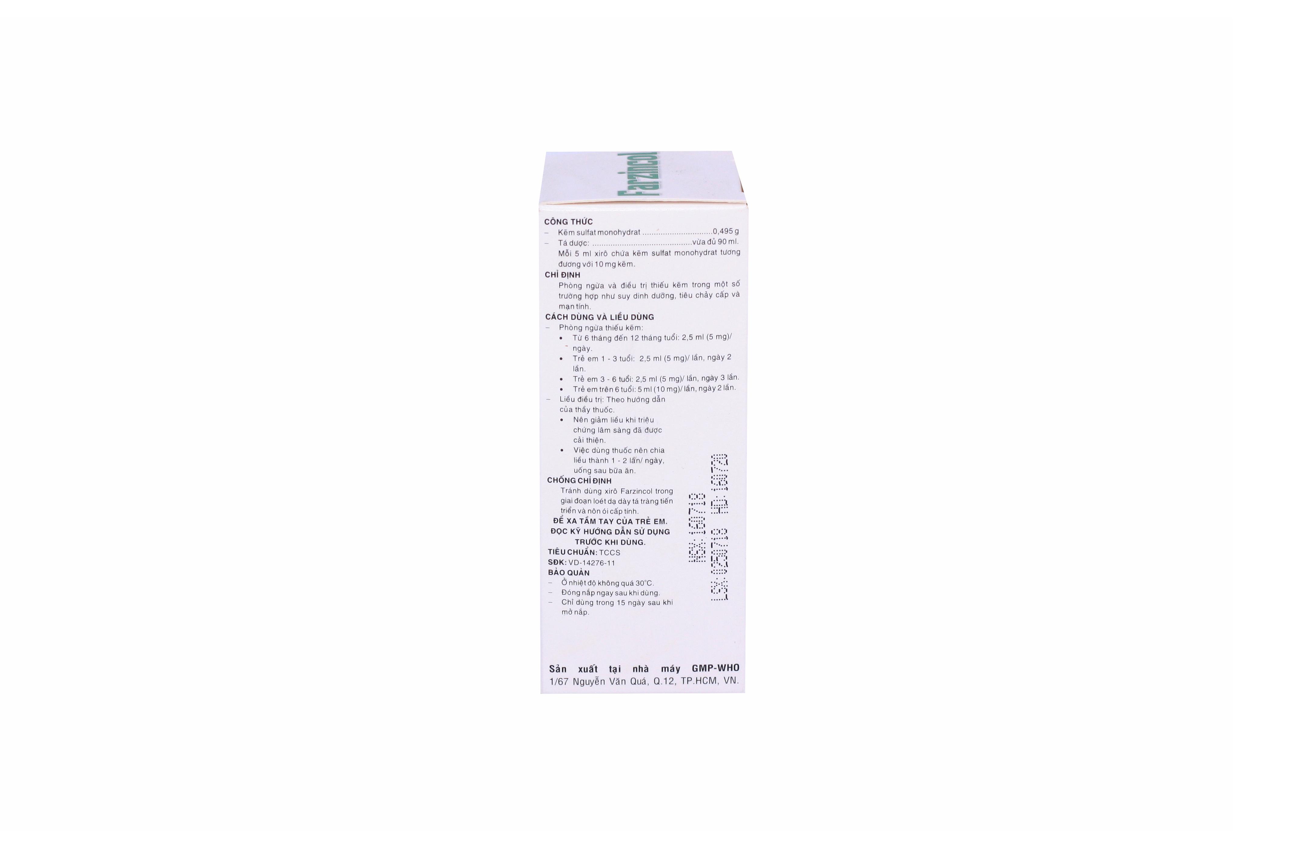 Farzincol Syrup 70 (Kẽm) Pharmedic (Lốc/10chai/90ml)