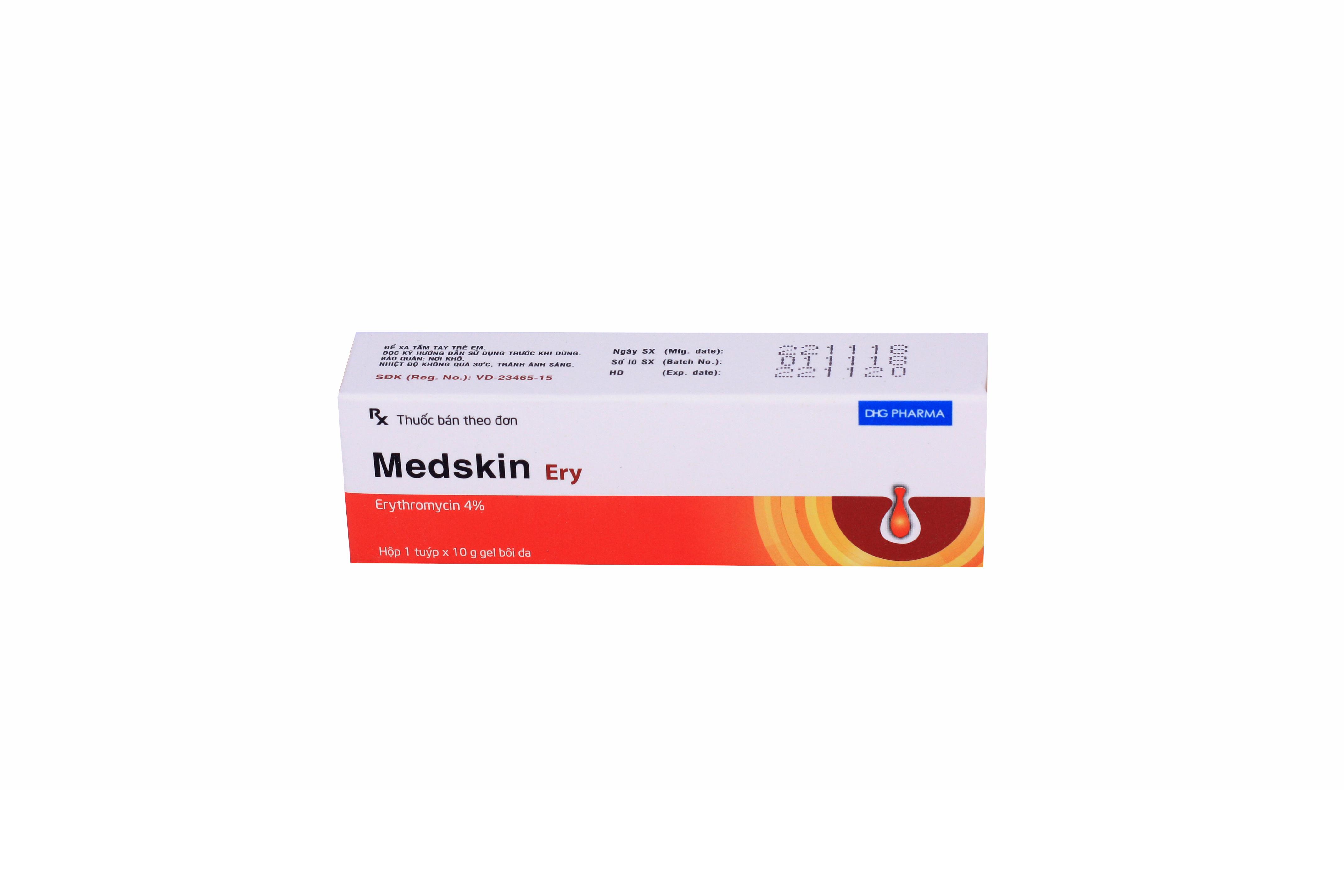 Medskin (Erythromycin) 4% Dược Hậu Giang (Lốc/10tuýp/10gr)