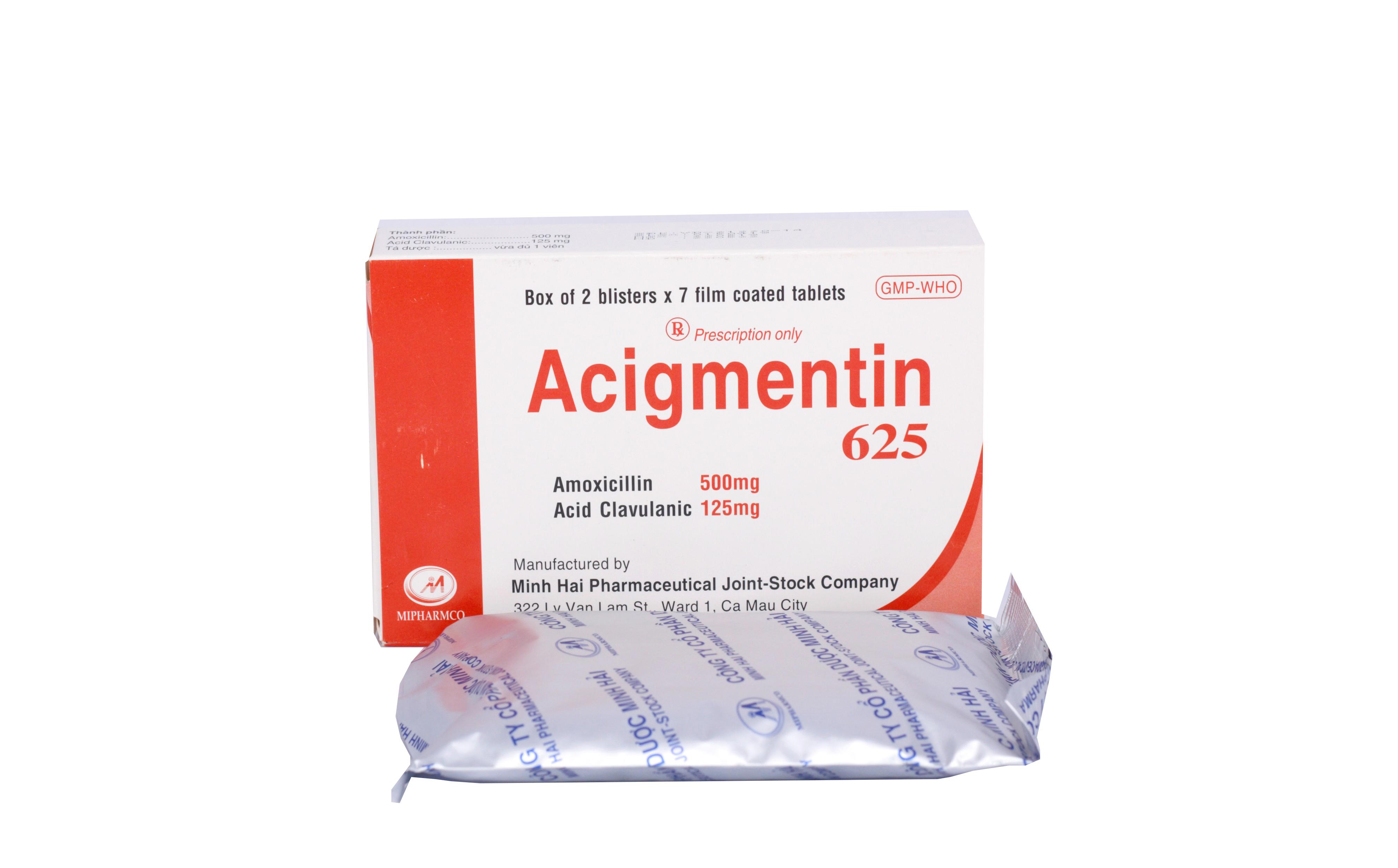 Acigmentin 625 (Amoxicillin, Acid Clavulanic) Minh Hải (H/14v)