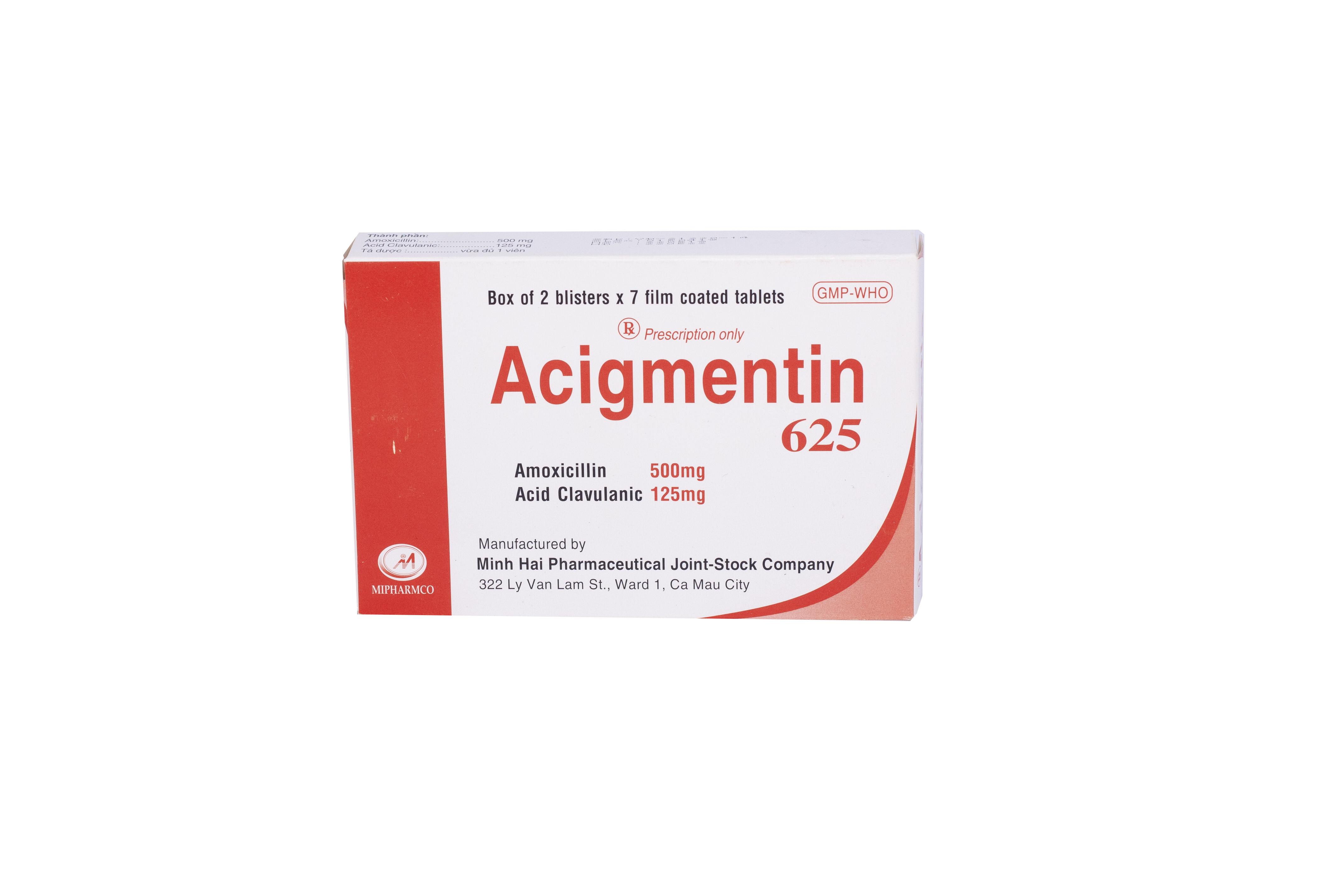 Acigmentin 625 (Amoxicillin, Acid Clavulanic) Minh Hải (H/14v)