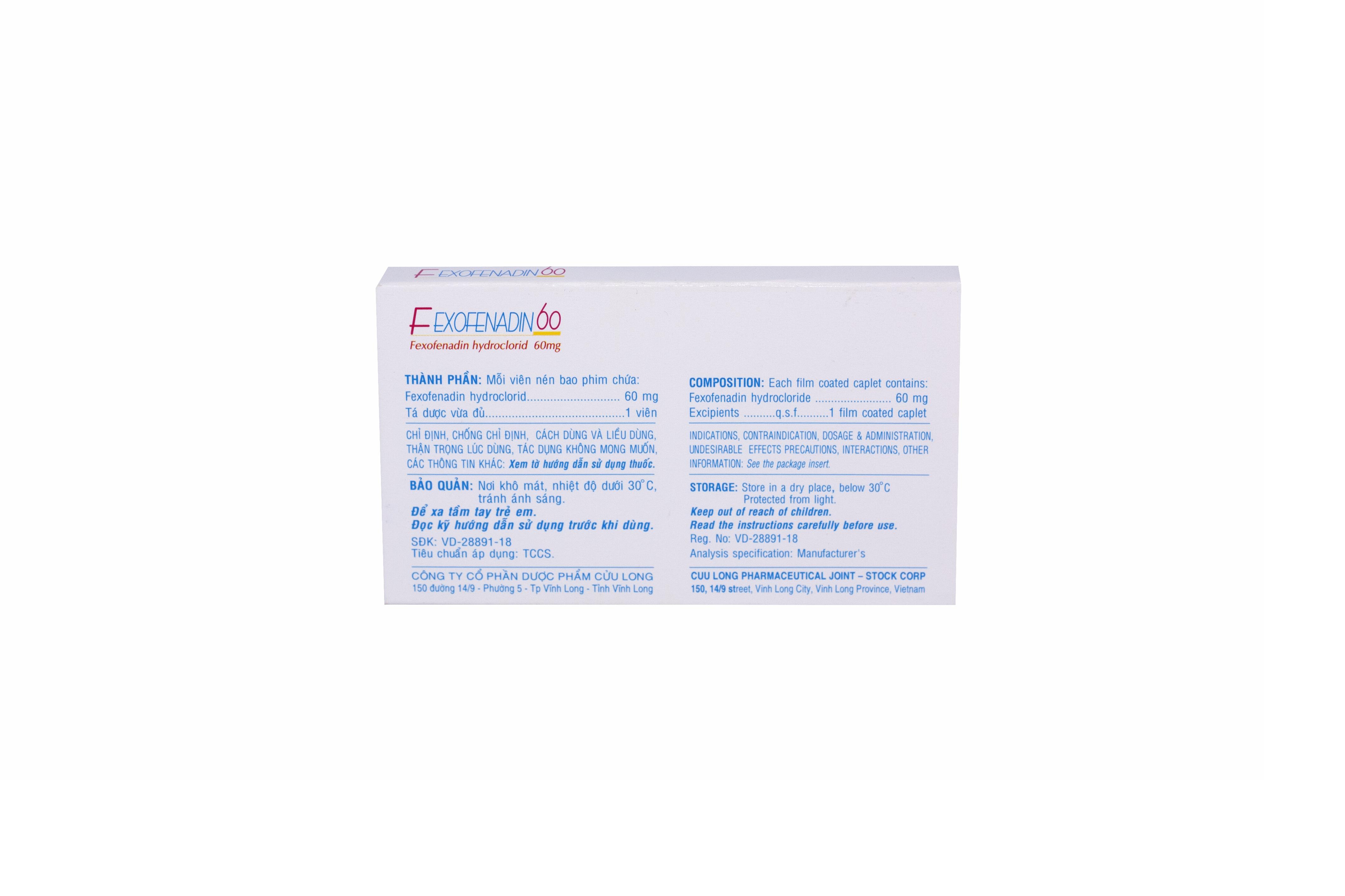 Fexofenadin 60mg Pharimexco (H/10v)