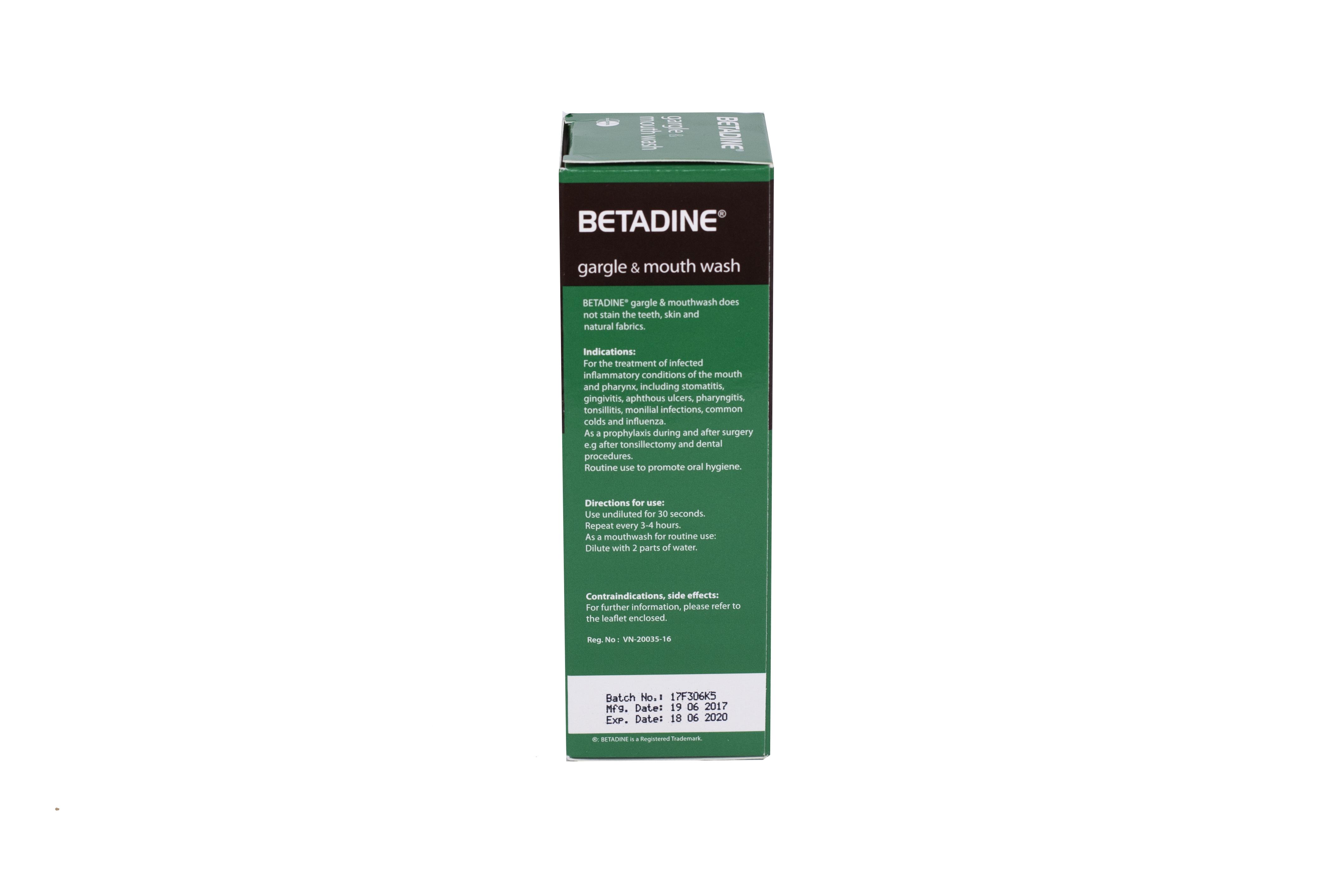 Betadine Súc Miệng Gargle Mouth (Povidon Iod) Washe Mundipharma (C/125ml)