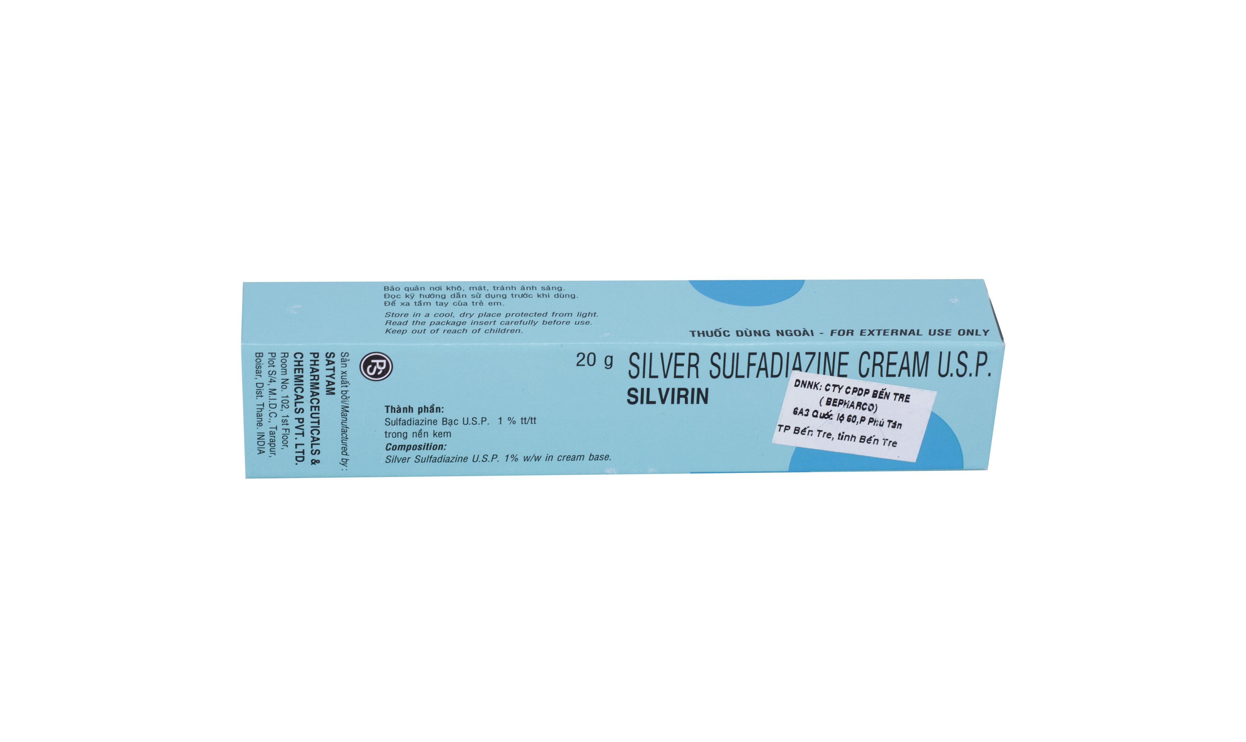 Silvirin (Sulfadiazine Bạc) Satyam Pharm (T/20g)