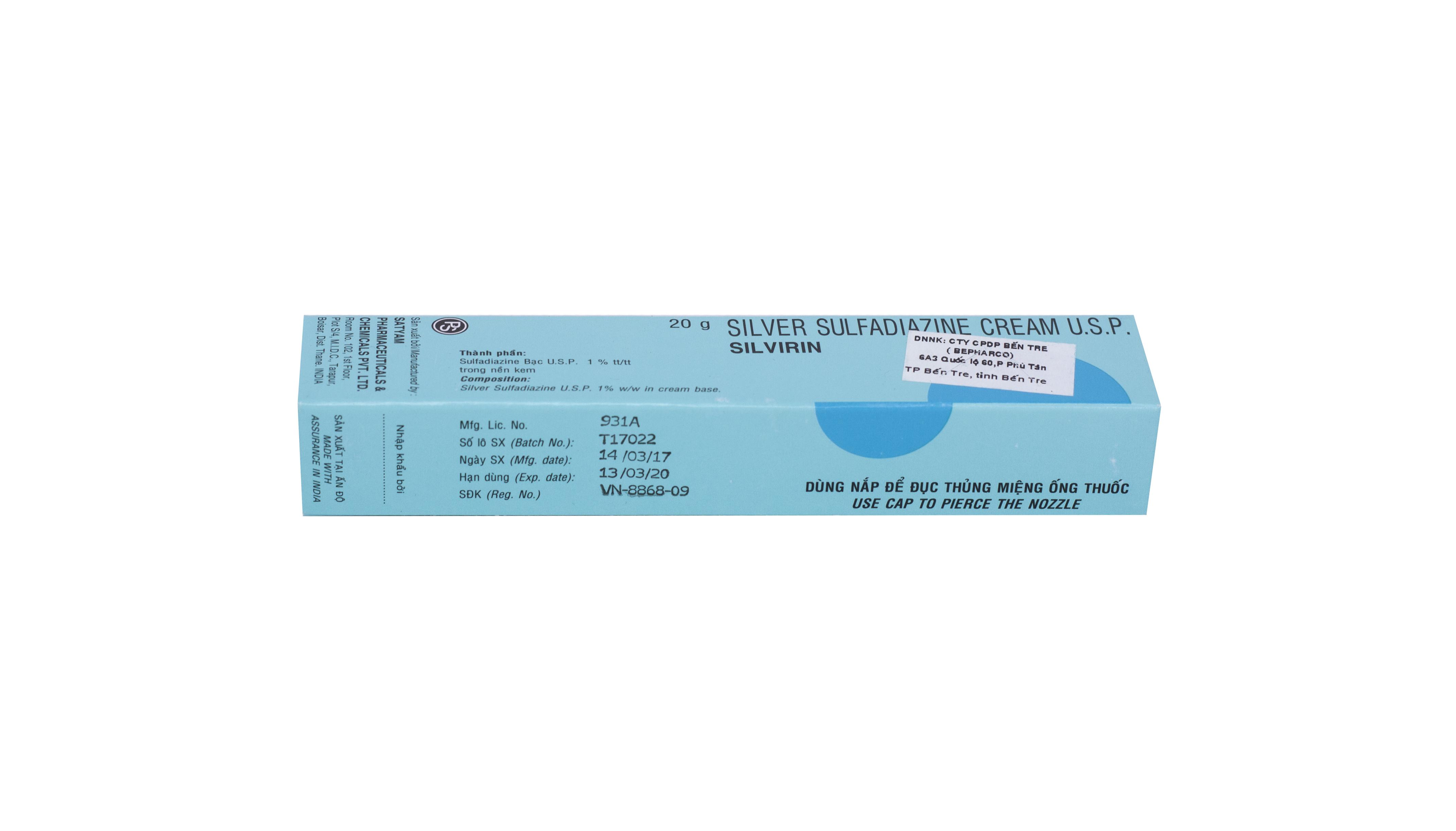 Silvirin (Sulfadiazine Bạc) Satyam Pharm (T/20g)