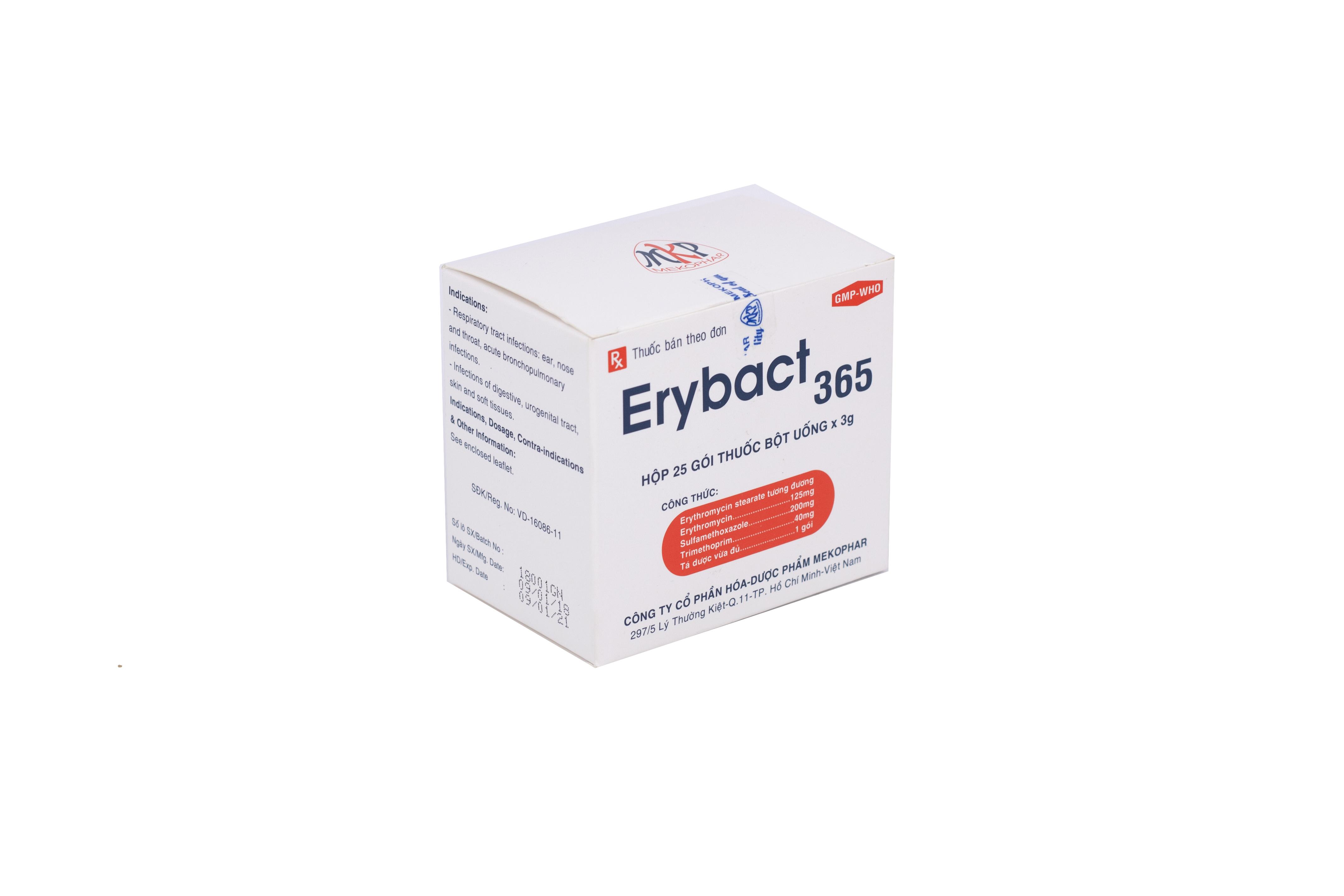 Erybact 365 (Erythromycin, Sulfamethoxazole, Trimethoprim) Mekophar (H/25 Gói)