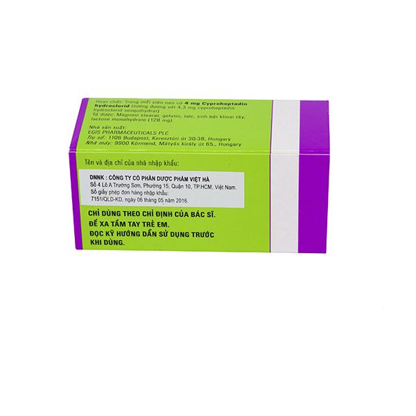 Peritol (Cyproheptadin HCl) 4mg Egis (H/100v)