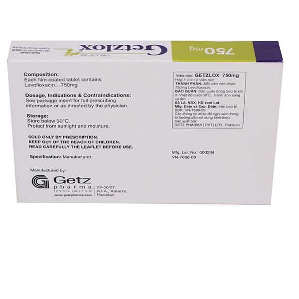 Getzlox (Levofloxacin) 750mg Getz (H/10v)