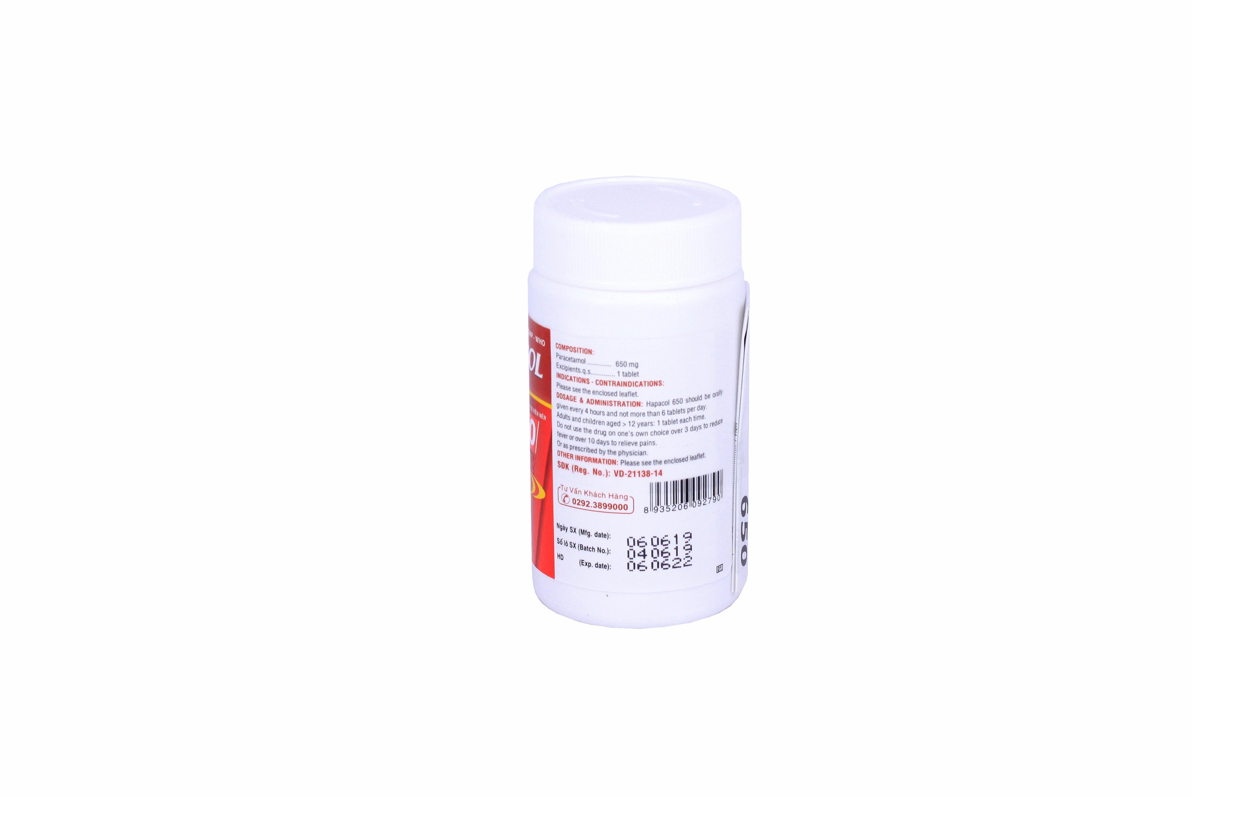 Hapacol (Paracetamol) 650mg DHG Pharma (C/100v)