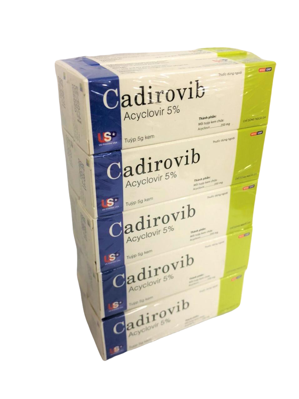 Cadirovib Cream 5% (Aciclovir) US Pharma (Lốc/10t/5gr)
