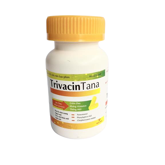 Trivacin Tana 500mg (Paracetamol, Phenylephrin, Clorpheniramin Maleat) Thành Nam (C/100v) Trắng