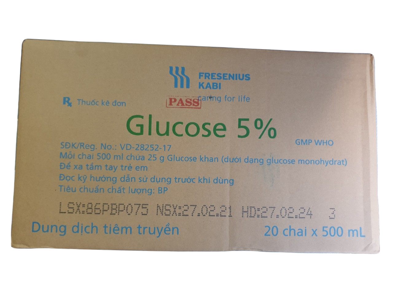 Glucose 5% Fresenius Kabi Chai/500ml Thùng/20 chai nhựa 