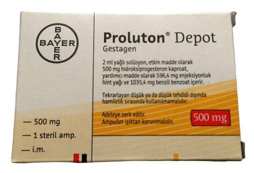 Proluton Depot 500mg (Hydroxyprogesterone Caproate) Bayer (Hộp/1 ống/2ml) TNK