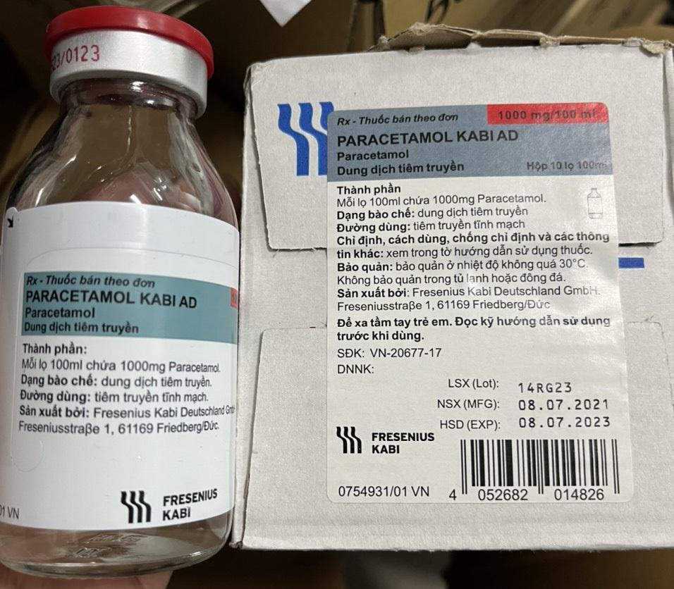 Paracetamol Kabi 1000mg/100mg Bidipha (Hộp/10lọ/100ml)