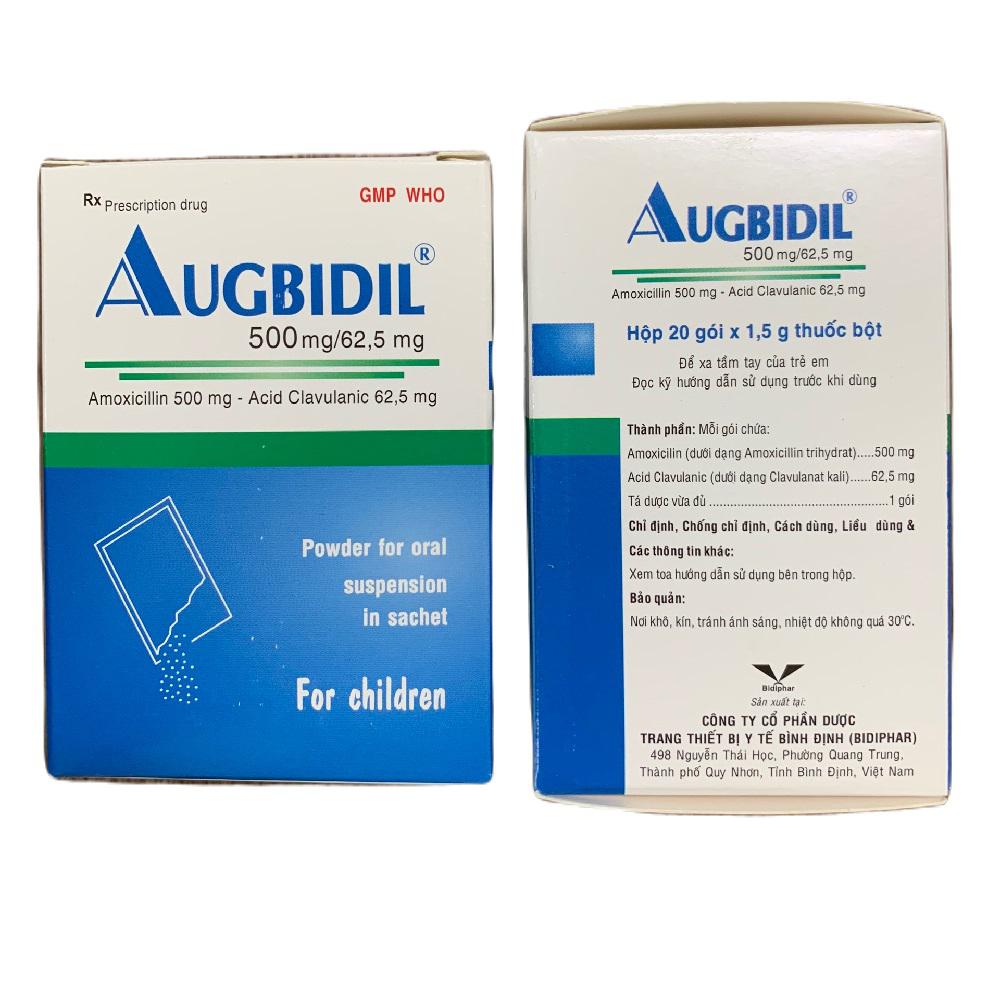 Augbidil 500mg/62.5mg (Amoxicillin, Acid Clavulanic) Bidiphar (H/20gói)