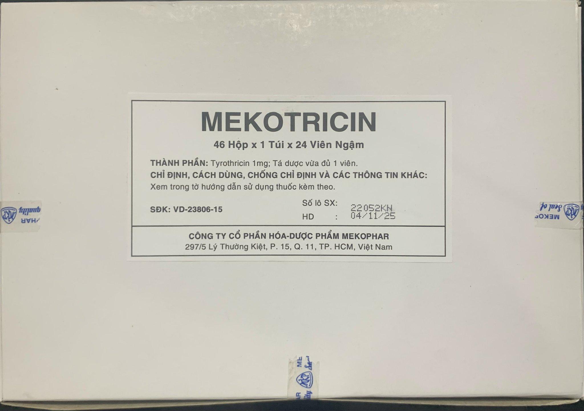 Viên Ngậm Mekotricin (Tyrothricin) Mekophar (Hộp lớn/46 hộp nhỏ/24v)