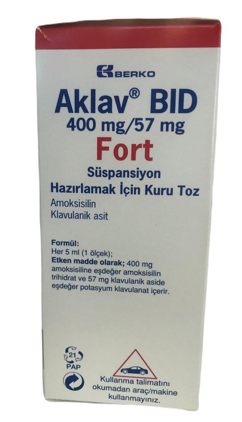 Aklav BID 400mg/57mg Fort (Amoxicillin, Acid Clavulanic) BERKO Turkey (H/Lo-100ml)