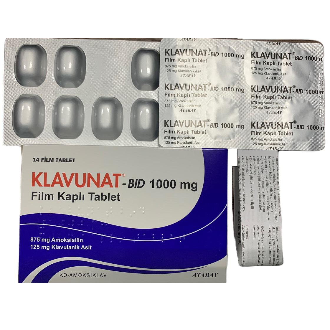 Klavunat-Bid 1000mg (Amoxicillin 875mg,Clavulanic acid 125mg) Atabay (H/14V) TNK