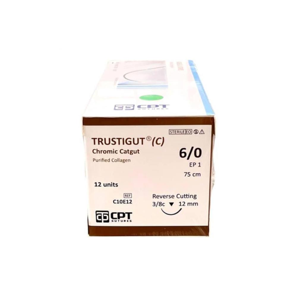 Chỉ phẫu thuật Trustigut C (Chromic Catgut) 6/0 C10E12 Kim tam giác (tép)