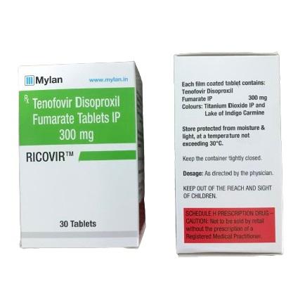 Ricovir 300mg (Tenofovir disoproxil fumarate) MyLan IP (H/Lọ 30) 