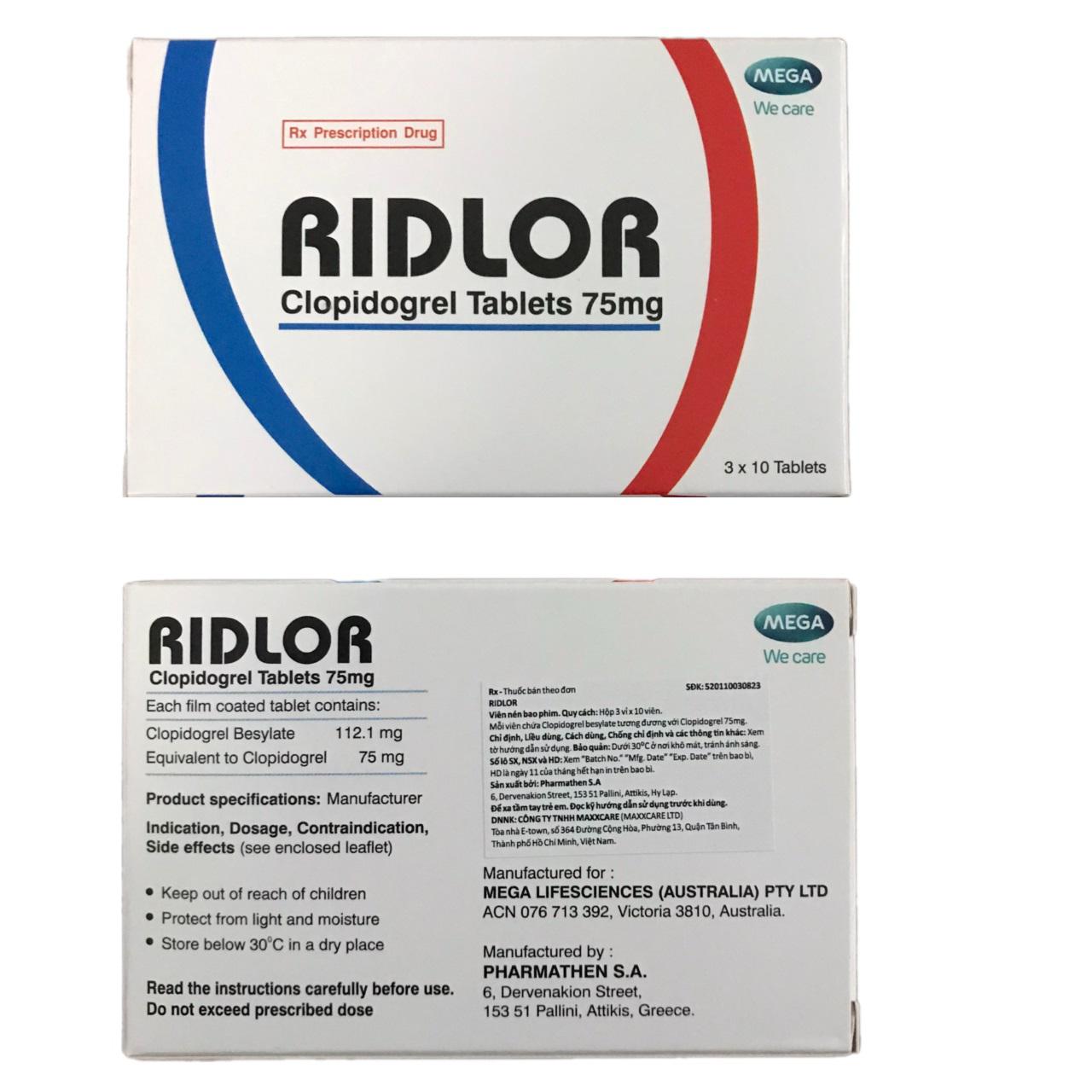 Ridlor (Clopidogrel) 75mg Mega (H/30v)