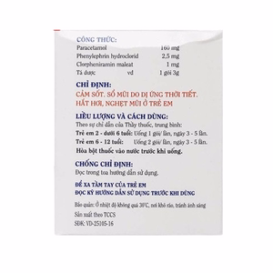 Euquimol (Paracetamol 160mg + Phenylephrin 2.5mg + Clorpheniramin 1mg) Nadyphar (H/30 gói)
